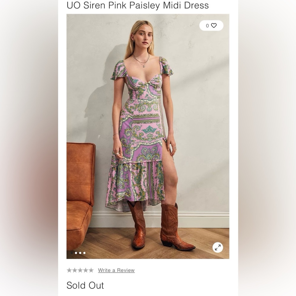 NWT Urban Outfitters UO Siren Pink Lavender Paisley Midi Dress Size Medium